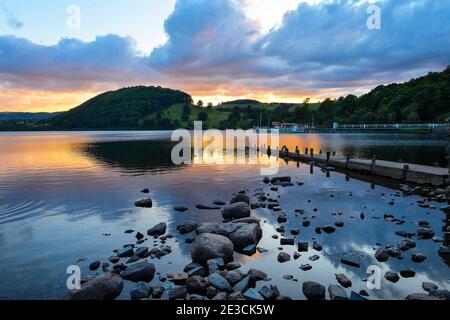 Sunset over Ullswater in the Lake District Stock Photo