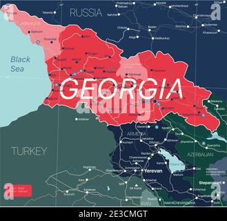 Georgia country detailed editable map with regions cities and towns, roads and railways, geographic sites. Vector EPS-10 file Stock Vector