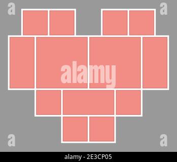 Valentines Day Mood Board. Collage frames template. Heart shape from 13 tiles Stock Vector