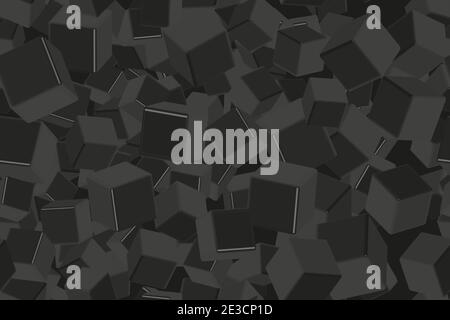 Black Cubes Seamless Pattern, 3D Illustration on Black Background Stock Vector