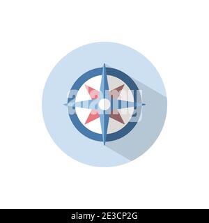 Wind rose sign. Flat color icon on a circle. Weather vector illustration Stock Vector