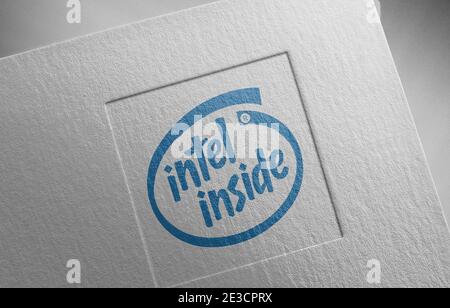 intel inside logo paper texture illustration Stock Photo