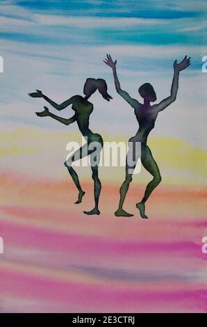 man and woman dance watercolor illustration Stock Photo