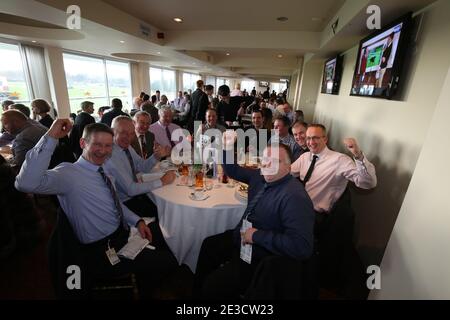 New Year race meeting at Ayr racecourse 2 Jan 2018. Race goers enjoy hospitality Stock Photo