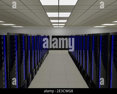 Modern futuristic server room with big data center Stock Photo