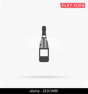 Bottle of Champagne flat vector icon. Hand drawn style design illustrations. Stock Vector