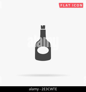 Bottle of Rum flat vector icon. Hand drawn style design illustrations. Stock Vector
