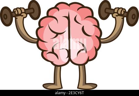 Cartoon brain lifting dumbbells vector stock illustration Stock Vector