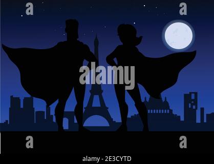 Super Hero Couples Silhouette Vector illustration Stock Vector