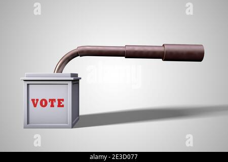 Ballot box looking through a telescope Searching for votes concept. 3D illustration