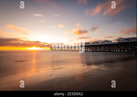 Crystal Pier Cottages Pacific Beach San Diego California sunset Stock Photo