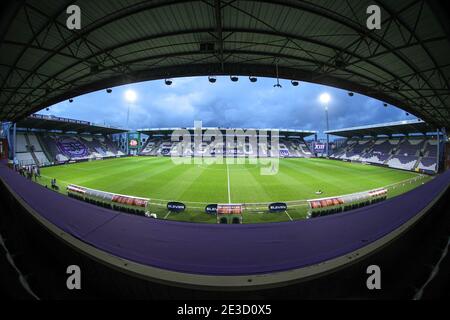 ANTWERP, BELGIUM - JANUARY 17: (L-R): Het Olympisch Stadion - T Kiel during the Pro League match between Beerschot and Club Brugge at Olympic Stadium Stock Photo