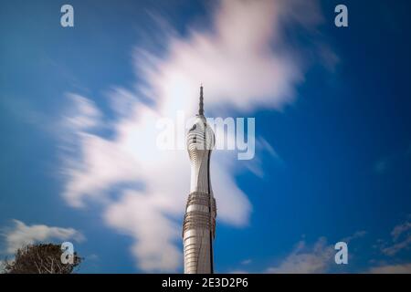 Long Exposure Shot of Camlica TV-Radio Tower in Istanbul. Broadcast Tower in Istanbul. Motion of clouds. Stock Photo
