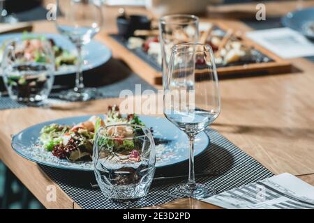 Empty glasses in restaurant Stock Photo