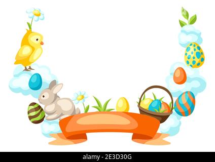 Happy Easter frame with holiday items. Stock Vector