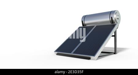 Solar panels, boiler heater collector, sustainable energy source concept. Eco water heating system isolated against white background. 3d illustration Stock Photo