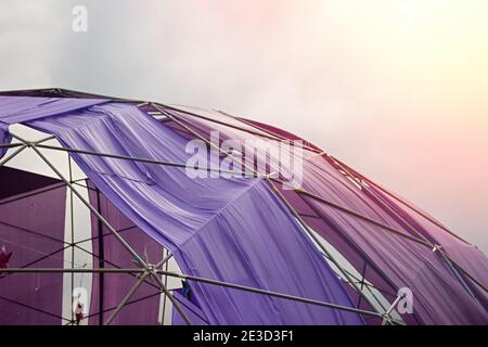 Mobile dome decoration design. A Geodesic Dome Tents. A hemispherical thin-shell structure lattice-shell based on a geodesic polyhedron. Stock Photo