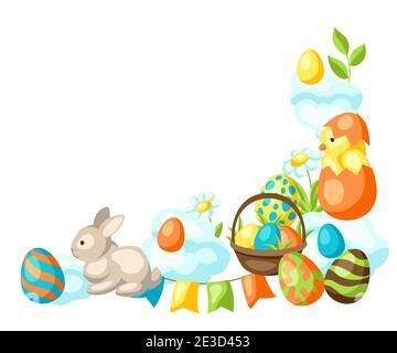 Happy Easter frame with holiday items. Stock Vector