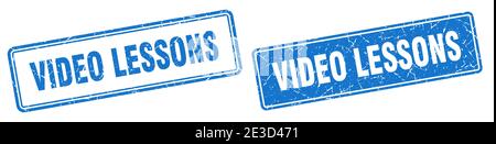 video lessons square stamp. video lessons grunge sign set Stock Vector