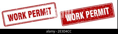 work permit square stamp. work permit grunge sign set Stock Vector