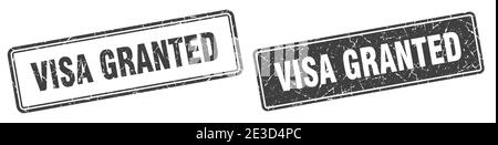 visa granted square stamp. visa granted grunge sign set Stock Vector