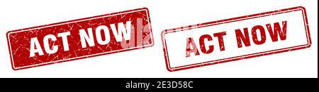 act now square stamp. act now grunge sign set Stock Vector