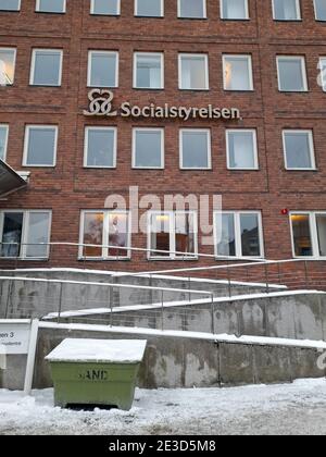 Wall sign for Socialstyrelsen, The National Board of Health and Welfare who are partly in charge of the Covid-19 strategy for Sweden Stock Photo