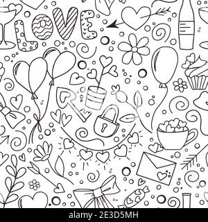 Funny seamless doodle pattern for Valentines Day, wedding, romantic events. Vector Stock Vector