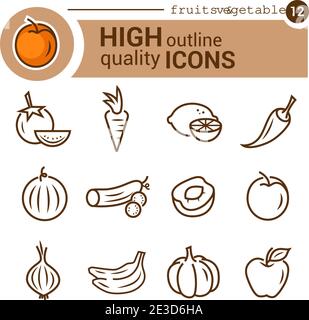 Line flat icons of food and kitchen, vector set. Stock Vector