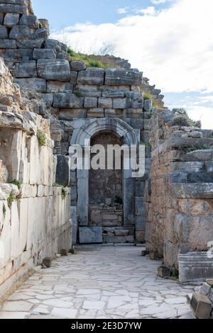 Ancient door and ruins in Ephesus Turkey Stock Photo