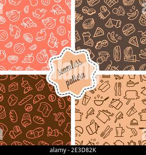 Vector seamless patterns set with food icons  for your design. Stock Vector