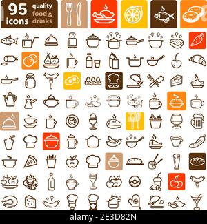 Line icon of food and drink, vector set. Stock Vector