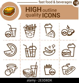 Line icon of food and drink, vector set. Stock Vector