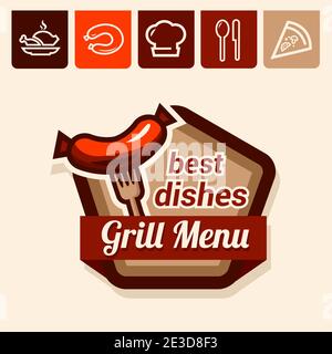 Set of badge, label, logo, icons design templates for grill menu Stock Vector