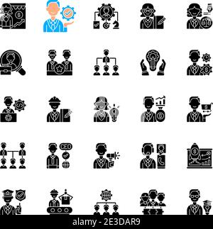 Company structure black glyph icons set on white space Stock Vector