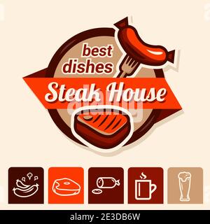 Set of badge, label, logo, icons design templates for grill house Stock Vector
