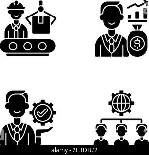 Company hierarchical structure black glyph icons set on white space Stock Vector