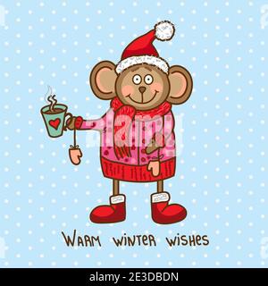 Cute vector illustration of symbols 2016 Monkey. Stock Vector