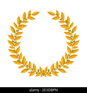 Gold laurel wreath. Vintage wreaths heraldic design elements with floral frames made up of laurel branches with green berries on white background Stock Vector