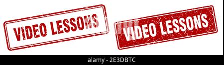 video lessons square stamp. video lessons grunge sign set Stock Vector