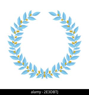 Blue laurel wreath with golden berries. Vintage wreaths heraldic design elements with floral frames made up of laurel branches with gold berries on Stock Vector