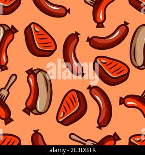 Seamless bbq pattern can be used for wallpapers, pattern fills, web page backgrounds, surface textures, restaurant menu design. Stock Vector