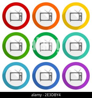 Retro television, tv and video screen vector icons, set of colorful flat design buttons for webdesign and mobile applications Stock Vector