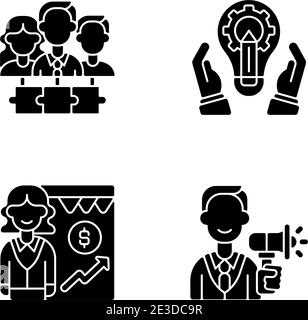 Hierarchical org structure black glyph icons set on white space Stock Vector