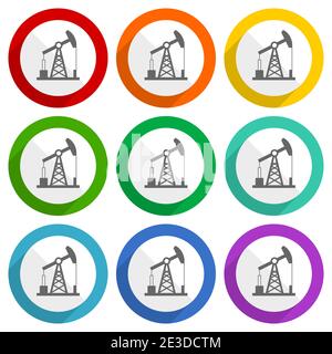 Industrial, oil pump vector icons, set of colorful flat design buttons for webdesign and mobile applications Stock Vector