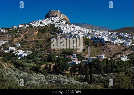 Distant view of Skyros town or Chora, the capital of Skyros island in Greece Stock Photo