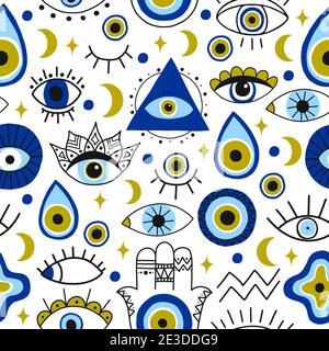 Abstract eyes pattern. Evil hand drawn turkish eyes trendy backdrop. Contemporary magical eye talisman seamless vector pattern Stock Vector