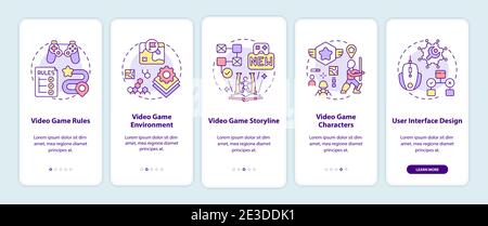 Video game design components onboarding mobile app page screen with concepts Stock Vector