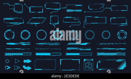 Futuristic interface ui elements. Holographic hud user interface elements, high tech bars and frames. Hud interface icons vector illustration set Stock Vector