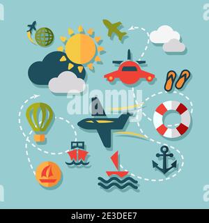 Summer Vacation Icons Set in Flat Design Style. Stock Vector